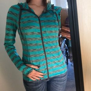 Teal grey striped sweater